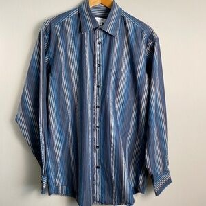Joseph & Feiss Blue/Black Men's Long Sleeve Button Up Striped Shirt Large Tall